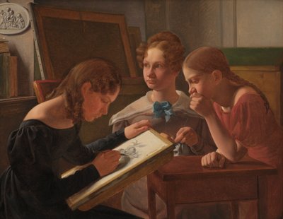 3人の若い女の子。アーティスト・シスターズ：アルヴィルド、アイダ、アンリエット、1827 作： Constantin Hansen