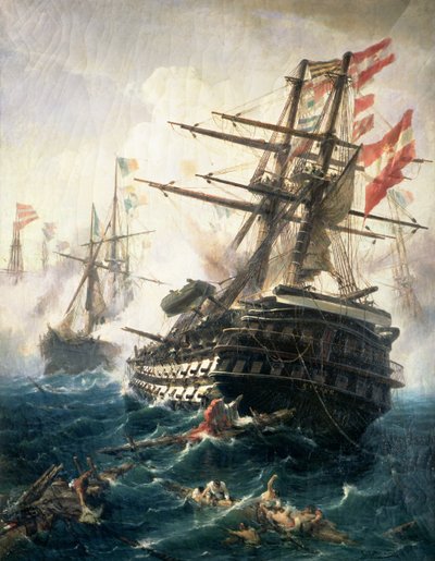 1866年にオーストリア・ハンガリー帝国とイタリアの間で戦ったリッサの戦い（キャンバスに油彩） 作： Constantin Volanakis