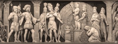 メキシコの寺院でのコルテスとモンテスマアメリカ合衆国議会議事堂のロタンダのフリーズ、186 作： Constantino Brumidi