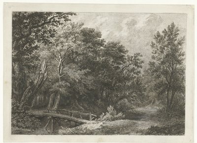 木製の橋と森の景色 作： Constantinus Cornelis Huysmans