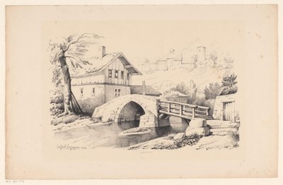 丘陵風景の中の橋と家 風景（シリーズタイトル） 作： Constantinus Cornelis Huysmans