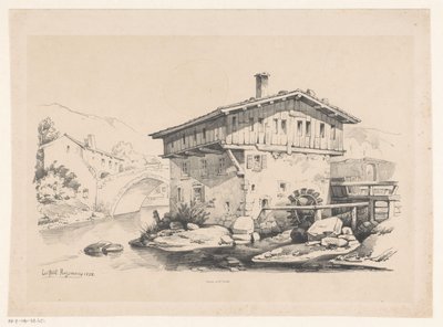 山里の家屋と水車小屋 風景（シリーズタイトル） 作： Constantinus Cornelis Huysmans