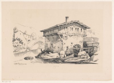 山里の家屋と水車小屋 風景（シリーズタイトル） 作： Constantinus Cornelis Huysmans