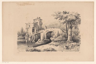 橋と要塞の塔のある風景 風景（シリーズタイトル） 作： Constantinus Cornelis Huysmans