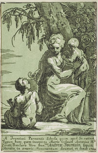 木のふもとで子供を抱く女性 作： Conte Antonio Maria Zanetti the Elder