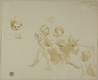 ヤギと戯れるプッティ 作： Conte Antonio Maria Zanetti the Elder