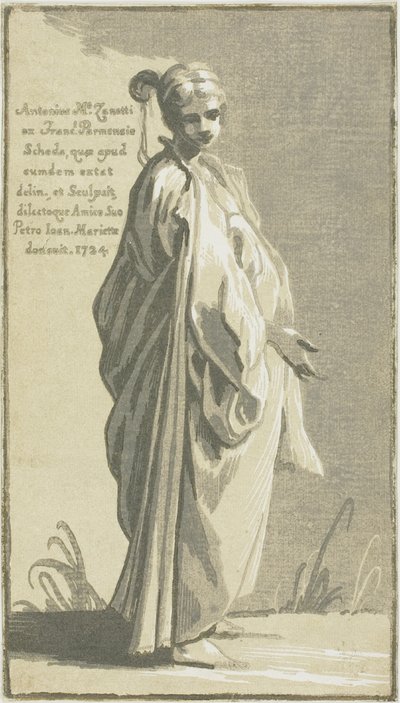 右を向いて立つ若い女性 作： Conte Antonio Maria Zanetti the Elder