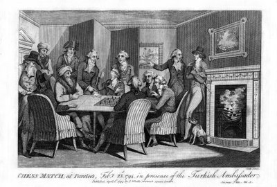 1794年2月23日、Parsloesで、1794年トルコ大使の前でチェスの試合。 作： Cook