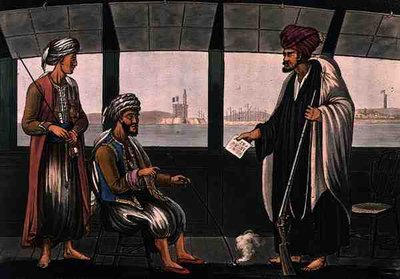 ジョセフ・コンスタンティン・スタドラー（1780～1812年）が彫刻した「Swiftsure号に乗ったアラブ人」が、ロンドンのI.ホワイト社から出版された。 作： Cooper (after) Willyams