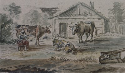 コテージの前に立っている牛 作： Copplestone Warre Bamfylde