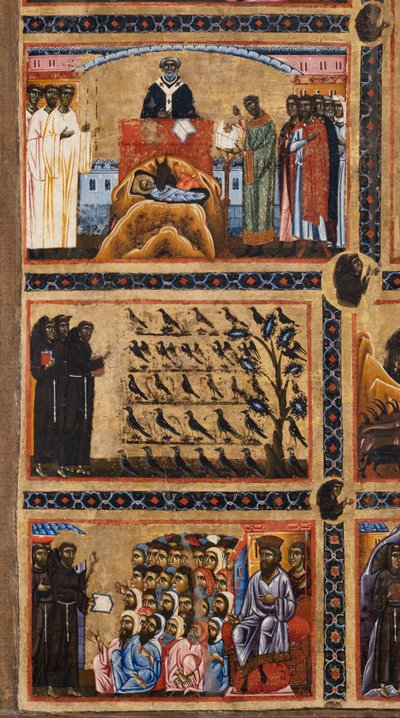 バルディ聖フランシスの祭壇画と彼の人生の 20 の物語、上からの詳細: グレッチョでのキリスト降誕のシーンの作成 作： Coppo di Marcovaldo