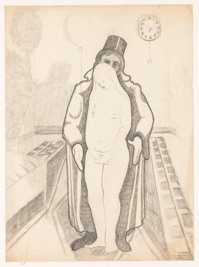 黒服の男、裸の女と時計、B-1-1、2月26日 Cor van Teeselingの自画像（シリーズタイトル） 作： Cor van Teeseling