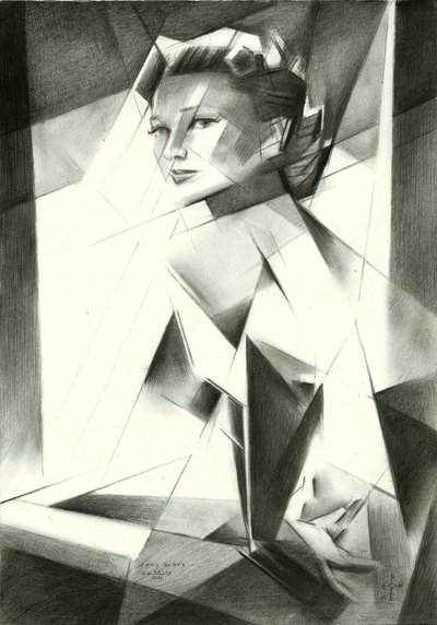 ファセット加工が施された女性の肖像画 作： Corné Akkers