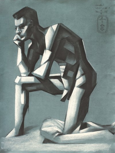 ひざまずく幾何学的な男 作： Corné Akkers