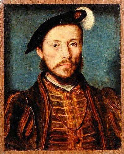 羽根つき帽子をかぶった男の肖像」（油彩・パネル） 作： Corneille de Lyon