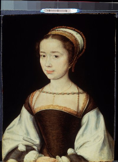 「若い女性の肖像」 コルネイユ・ド・リヨン (ハーグのコルネイユ) 作 (1500/1510-1574) 1530 年 約 20x15.5 cm サンクトペテルブルク、エルミタージュ美術館 作： Corneille de la  Haye