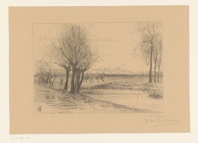 ポラード柳の牧草地 ゼーラント州 (オブジェクトのタイトル) 作： Cornelia Christina Johanna van Trigt Hoevenaar (signed by artist)