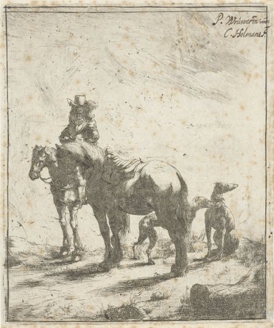 2 頭の馬と 2 匹の犬のライダー 作： Cornelis A. Hellemans