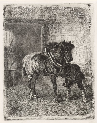 馬は鍛冶屋で蹄鉄を手に入れる 作： Cornelis Albertus Johannes Schermer