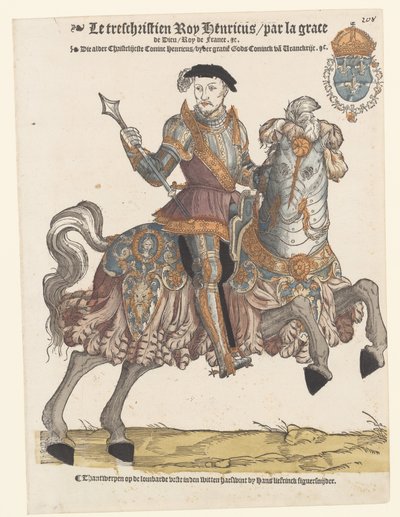 馬に乗って鎧を着たフランスのアンリ 2 世の肖像画、右向き 作： Cornelis Anthonisz. (manner of)