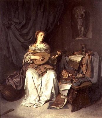 歌いながらリュートを弾く少女 作： Cornelis Pietersz Bega