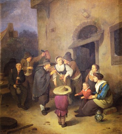 ストリートミュージシャン（パネルに油彩） 作： Cornelis Pietersz Bega