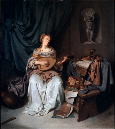 CornelisBegaによるギタープレーヤーの絵画 作： Cornelis Pietersz Bega