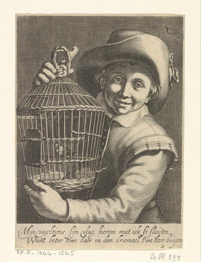 鳥かごを持つ少年 作： Cornelis Bloemaert (II)