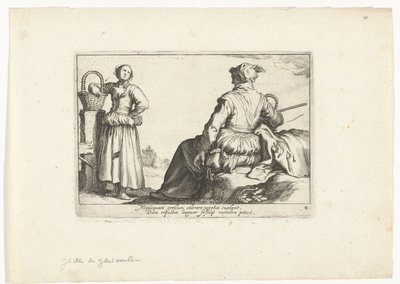 二人の農民の女性 田園風景（シリーズタイトル） Otia delectant (シリーズタイトル) 作： Cornelis Bloemaert (II)