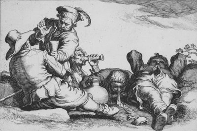 農民の飲酒、17 世紀のシリーズ 16 農民の主題から。 作： Cornelis Bloemaert