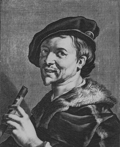 フルートを持つ男、1625年。 作： Cornelis Bloemaert