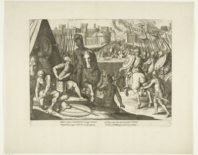 Verovering of Rome、1527年、nr. 2 シーン uit het leven van Karel V (シリーズ タイトル) 非常に美しいインタリオで皇帝カール 5 世の生涯を描いた、有名な A. テンペストのデザインに、最も熟練した 2 人の巨匠 J. デ ゲインと C. ボエルによって彫刻されました。 で 作： Cornelis Boel