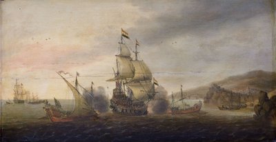 オランダの戦争兵とスペインのゲイリーの間の海戦 作： Cornelis Bol