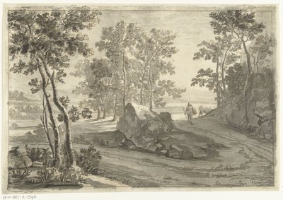 ドライバーのいる樹木が茂った風景 作： Cornelis Brouwer