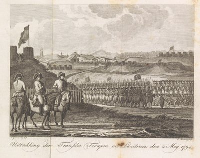1794年、ランドレシーを去るフランス軍 1794 年 5 月 11 日の Landrecies からのフランスの劇団の撤退 (オブジェクトのタイトル) 作： Cornelis Brouwer
