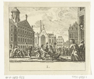 1754年、アムステルダムのダム広場でのダニエル・ラープの葬式での蜂起 作： Cornelis Brouwer