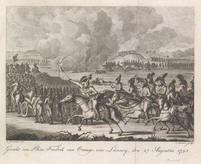 ラノワの戦いでのウィレム・ジョージ・フレデリック王子、1793年 1793 年 8 月 27 日、ラノイの前でのフレデリック ヴァン オランジュ王子の戦い (オブジェクトのタイトル) 作： Cornelis Brouwer