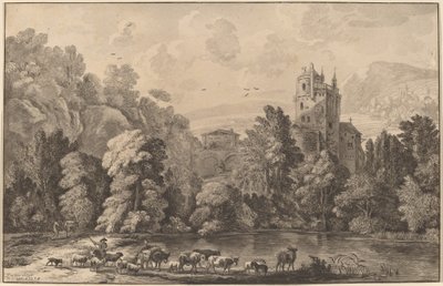 古い城のある谷、1784 年、1786 年に出版。 作： Cornelis Brouwer