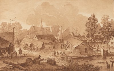 池のある村、c。 1782年。 作： Cornelis Brouwer