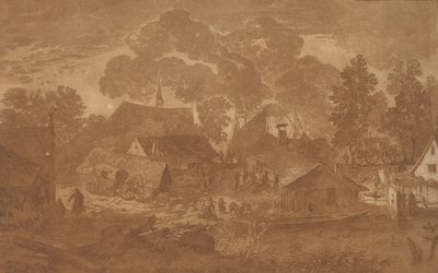 池のある村、c。 1782年。 作： Cornelis Brouwer