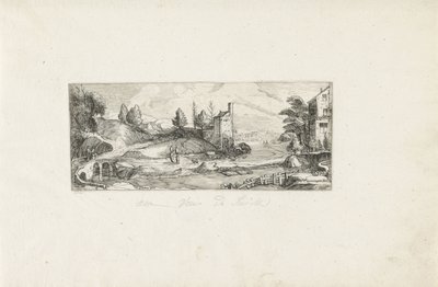 橋の上の 2 人の女性と川の風景 風景（シリーズタイトル） 作： Cornelis Claesz van Wieringen (possibly)