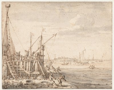 漁師が網を引っ張るハーバーヘッド 作： Cornelis Claesz  van Wieringen