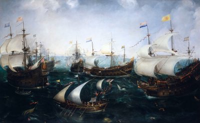 1607年4月25日、ジブラルタルにおけるヘームスケルクのスペイン人撃退（油彩・カンヴァス、1619年頃） 作： Cornelis Claesz  van Wieringen