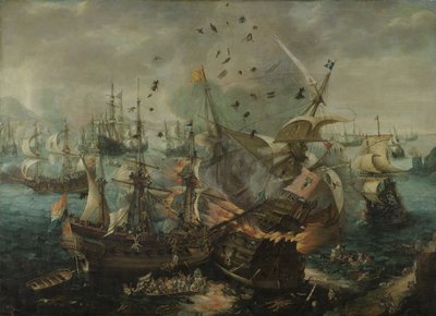 ジブラルタルの戦いにおけるスペイン旗艦の爆発 1621年頃（油彩・キャンバス 作： Cornelis Claesz  van Wieringen