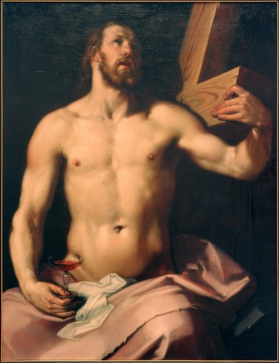 聖体の聖杯と十字架を持つキリスト 作： Cornelis Cornelisz