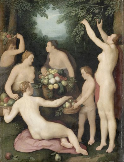 果実の収穫を受けるポモナ 作： Cornelis Cornelisz. van Haarlem