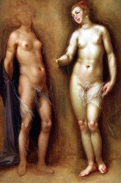 2つの女性ヌードの研究 作： Cornelis Cornelisz van Haarlem