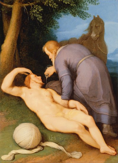 善きサマリア人、1627年（パネル） 作： Cornelis Cornelisz van Haarlem
