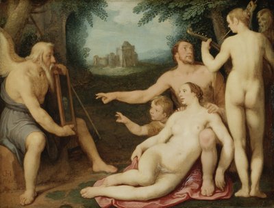 時間の鏡、1628（銅に油彩） 作： Cornelis Cornelisz van Haarlem