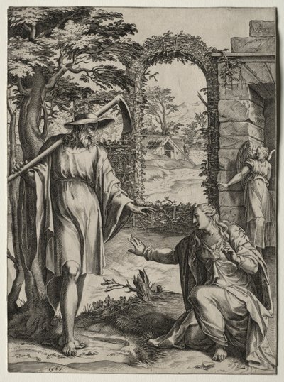メアリーマグダーレンに現れたキリスト、1567年。 作： Cornelis Cort
